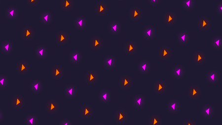 Seamless pattern with bright neon triangles on dark blue background.