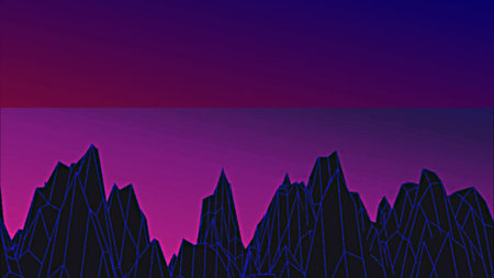 Silhouette of mountains on a purple sky background. Vector illustration