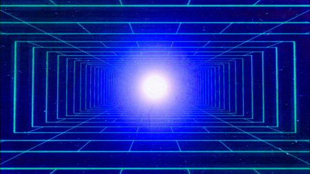 abstract scene in the form of a tunnel with blue neon lights