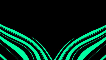 abstract background with green wavy lines on a black background.の写真素材