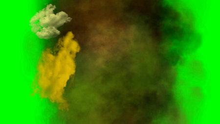 Green and yellow smoke on a green background. 3D illustration.の写真素材