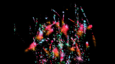 Abstract multicolored fireworks on a black background. Illustration.の写真素材