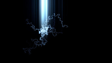 blue light rays on a dark background, abstract illustration, computer generated imagesの写真素材