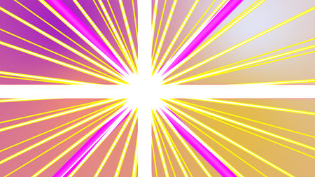 This dynamic abstract image features radiating lines of vibrant pink and yellow converging on a...