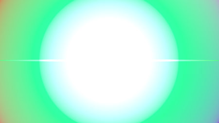 This vibrant abstract image features a central circle of soft white light surrounded by a gradient of pastel green and light colorsの写真素材