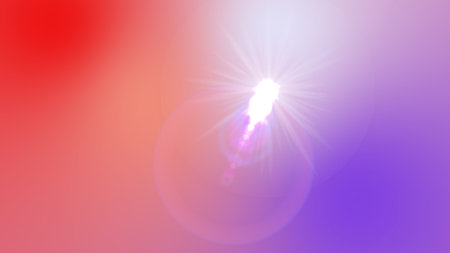 This image features a bright lens flare, radiating outwards with streaks of light, against a smooth...