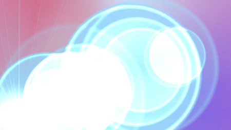 This image features a dynamic interplay of light and color, showcasing overlapping circles and light...
