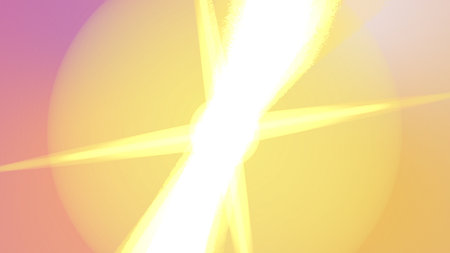 A vibrant abstract image showcasing a dynamic burst of light in warm yellow and pastel pink tonesの写真素材