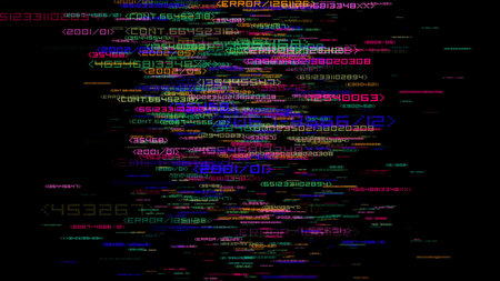 Multicolored code on black background. Computer generated 3D illustration.