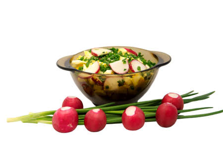 Spring salad with radish and eggsの写真素材