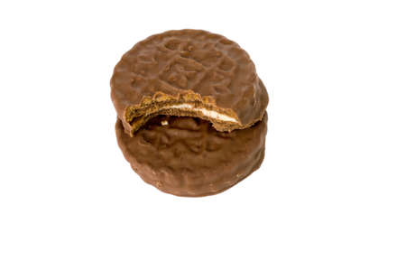 chocolate cookie isolated on a white backgroundの写真素材