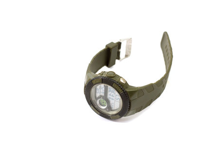 Smart sport black digital wristwatch isolated on a white background.の写真素材