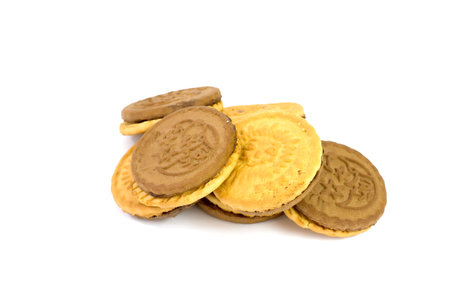 Shortbread biscuits on a white backgroundの写真素材