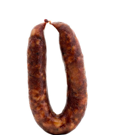 Baked homemade sausage Isolated white backgroundの写真素材