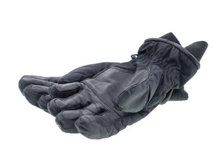 A pair of leather gloves isolated on white backgroundの写真素材