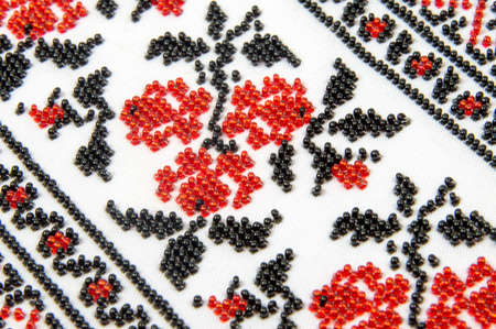 Background black fabric. Texture patterns materials. Textiles with beads.の写真素材