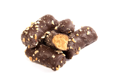 chocolate sticks with filling isolated on a white backgroundの写真素材