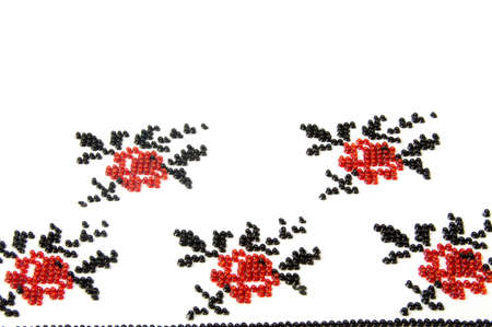 Background black fabric. Texture patterns materials. Textiles with beads.の写真素材