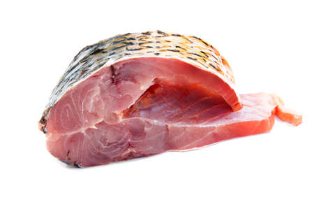 Steaks raw fish isolated on white backgroundの写真素材