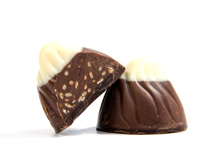Chocolate candies isolated on white background.