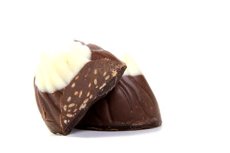 Chocolate candies isolated on white background.の写真素材