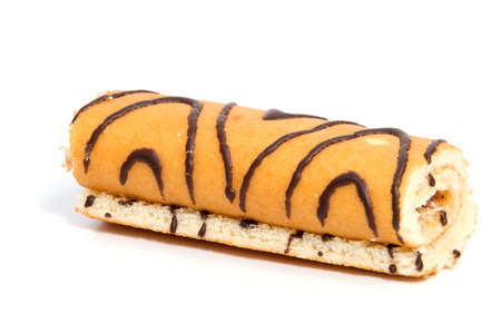 biscuit Swiss roll isolated on white backgroundの写真素材