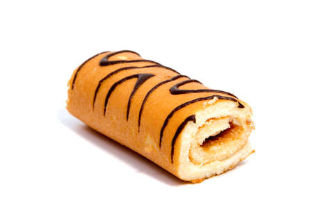 biscuit Swiss roll isolated on white backgroundの写真素材