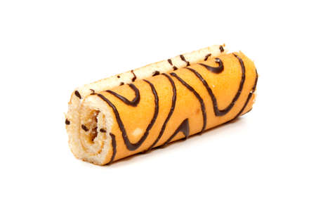biscuit Swiss roll isolated on white backgroundの写真素材