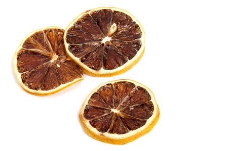 beautiful dried lemon isolated on white backgroundの写真素材