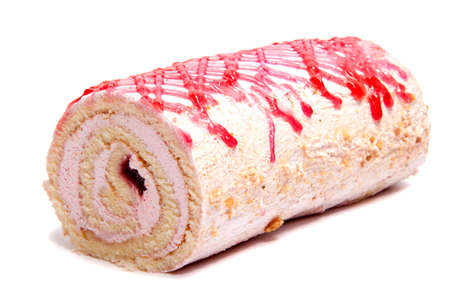 biscuit Swiss roll isolated on white backgroundの写真素材
