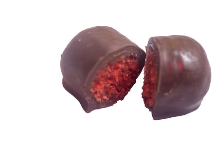 Chocolate bars with caramel and cookies on a white background. Front view on chocolate barsの写真素材