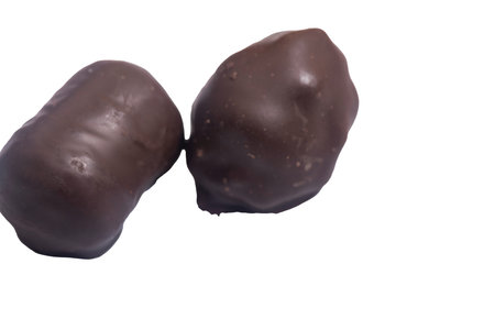 Chocolate bars with caramel and cookies on a white background. Front view on chocolate bars.の写真素材