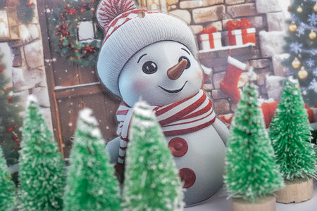 Christmas landscape with gifts and snow. Merry christmas and happy new year. Christmas celebration...