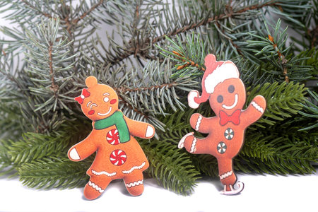 Christmas landscape with gifts and snow.
