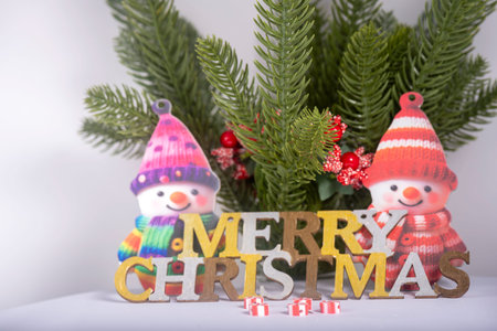 Christmas landscape with gifts and snow. Merry christmas and happy new year. Christmas celebration holiday backgroundの写真素材