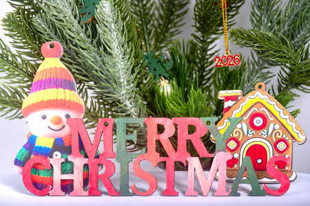 Christmas landscape with gifts and snow. Merry christmas and happy new year. Christmas celebration...