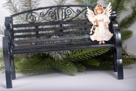 Christmas landscape with gifts and snow.の写真素材