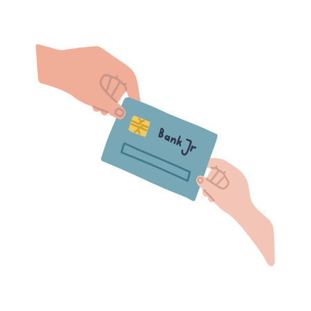 The adult gives the child a debit card for the kids. Childrens finance and investment. Financial literacy. Vector isolated fully editable illustration on white background.のイラスト素材
