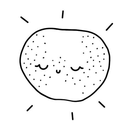 Cute orange tangerine smiling with eyes. Cute childish citrus. Isolated fully editable line illustration on a white background.のイラスト素材