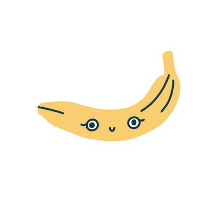 Cute kawaii yellow banana smiling with eyes. Cute childish fruit. Isolated flat fully editable illustration on white background..のイラスト素材