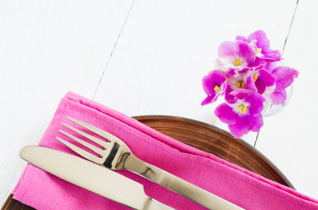 Spring Festive Table Setting With Fresh Flower.の写真素材