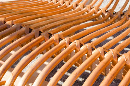 Basketry close up pattern. Bamboo or wooden background. Wicker texture.の写真素材