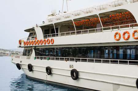 Empty tourist boat. Pleasure boats at pier in Turgutreis, Bodrum, Turkey