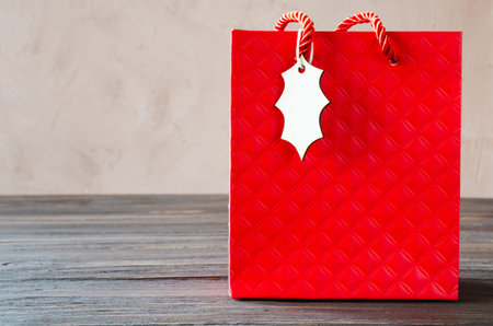Mock-up of blank craft package, mockup of red paper shopping bag.