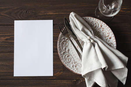 Elegantly holiday dinner table. Festive table setting at vintage style.の写真素材