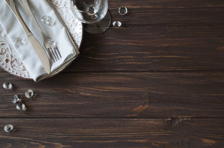 Elegantly holiday dinner table. Festive table setting at vintage style.