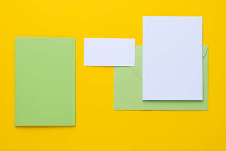 Set of branding elements in spring colour. Mock up for graphic designers presentations or business portfolios.の写真素材