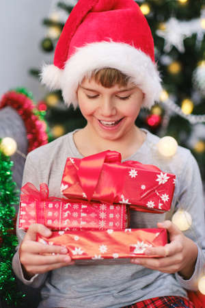 Boy With His Christmas Presentsの写真素材