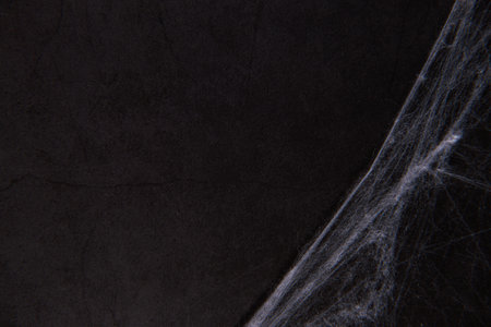 Artificial spider web over black background. Mockup for Halloween