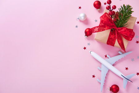 Christmas travel planning. Traveling as gift. Holiday vacation concept.の写真素材